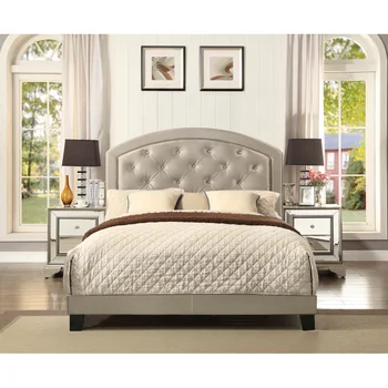 Легло в платформата с пълна възглавницата и регулируем таблата, в пълен размер легло, едно единично легло, двойно легло, луксозна светла спалня премиум Изображение