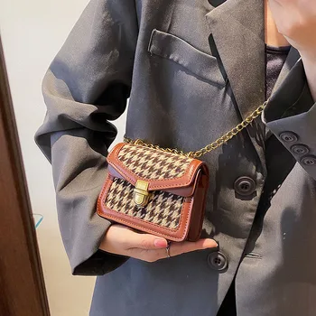 Лятна Корея дамска чанта в клетката, малка квадратна чанта на едно рамо, Мини-ежедневни универсална чанта на верига Изображение