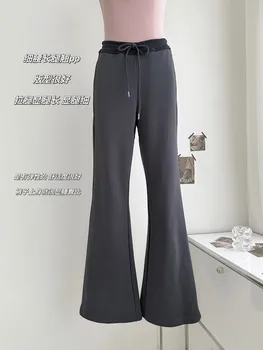 Ежедневни разкроена панталони Удобни сиви прилепнали панталони в стил ретро, Дамски есенни панталони за мама 2023 Изображение