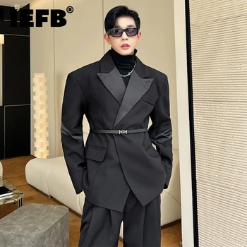 IEFB, Корейски стил, Красив Черен костюм, Елегантност, мъжки Блейзери, однотонная облекло, Моден тренд, Якета, палта 9C1489 Изображение