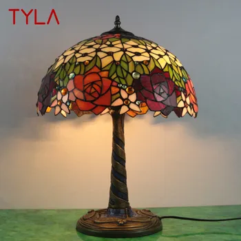 Стъклена настолна лампа TYLA Тифани, креативната led настолна лампа в стил ретро с цветове, Модерен Интериор за дома, хол, спалня, прикроватной нощни шкафчета Изображение