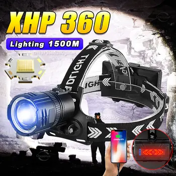 Супер 36 ядрени led налобный фенер XHP360 18650, акумулаторна светлината на прожекторите, мощни централни светлини, фарове led фенер, Риболов, Къмпинг Изображение