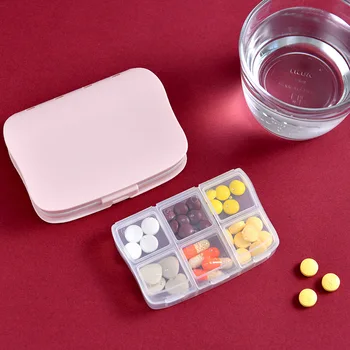 Преносима кутия за лекарства, Пластмасови опаковки, в 7-дневен пътен кутия за съхранение, 6 клетки, Прозрачна вътрешна кутия за лекарства, Caixa Organizadora Изображение