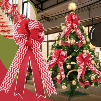 Великолепна коледна украса с пайети, лък, лесно се нанася, Хубаво окачване с дълги панделки, червен лък на Коледното коледната елха Изображение