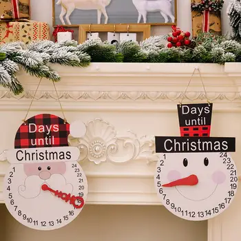 Адвент-календар Дядо Коледа, Календар за обратно броене на Коледа, Празничната Дървен стенен календар, Коледна клетчатая шапка, цилиндър за старец Изображение