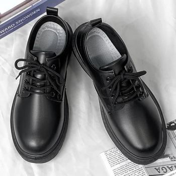 Мъжки кожени обувки, Ежедневни Комфортна работна обувки дантела за мъже, леки черни обувки-oxfords Изображение