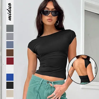 Лятна Мода Дамски Y2K, Сексуална, впитывающая пот, дишаща къса Блуза с къси ръкави, впитывающая пот, тънка Женска тениска, Тенденция Изображение