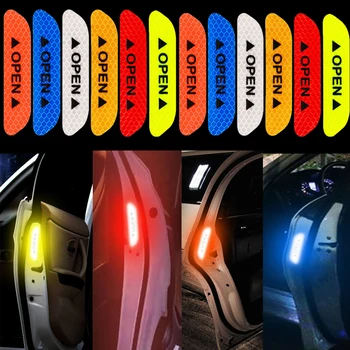 Светлоотразителни стикери на вратата на колата, етикети за сигурност на автомобила, светлоотразителни ленти на размерите на автомобила, автомобилни части, интериор и екстериор 4шт Изображение