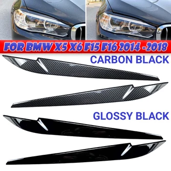 2 бр. За BMW X5 X6 F15 F16 2014-2020 Етикети за веждите и клепачите на предната фаро, стикер за довършване на фенер Изображение