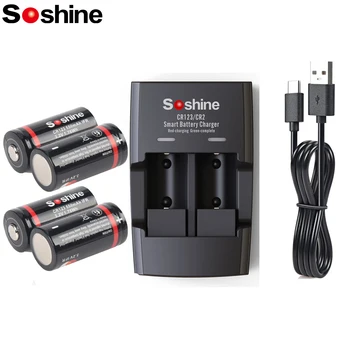 Soshine 550 mah LiFePO4 Акумулаторна Батерия и Интелигентно зарядно устройство LiFePO4 3.2 В RCR123 16340 Батерии за Играчки-Димна сигнализация Изображение