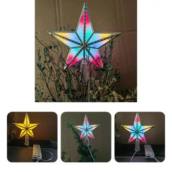 Звезда на върха на Коледната елха, лампа на върха на Коледната елха, сверкающая led лампа на върха на Коледната елха, водоустойчив светещ петолъчна звезда Изображение
