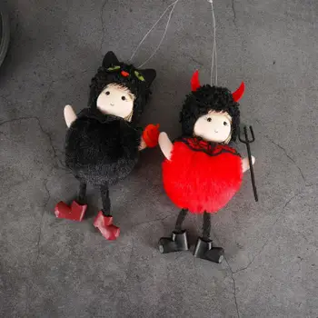Кукла от висока тъкан, Зловеща вещица, Черна котка, Плюшен кукла на Хелоуин, окачване за дома от духове къща, Бар, градина, подпори за трикове или предложения, трайни Изображение