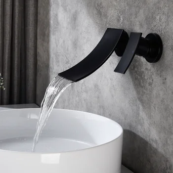 Широко разпространеният смесител за баня с монтиране на стена от матирана черна месинг [в наличност в САЩ] Изображение