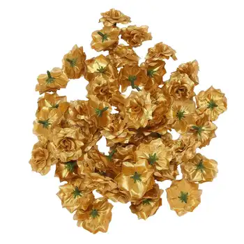 50 броя Изкуствени Сватбени скоби от копринени рози Сватбена украса Корона цвете (златен) Изображение