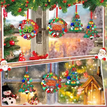 Направи си сам Коледни Подаръци Празнично Шиене Забавно 24шт Коледни Изделия От Филц Сам Kit Подробна Коледна Елха, Снежен човек Човечето Човече Занаяти Лосове Изображение