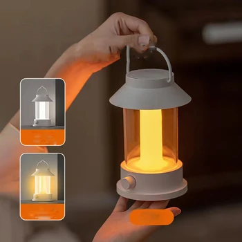 Лампа за къмпинг на открито, лампа за атмосферата палатки, зареждане чрез USB, Преносим окачване, ретро трицветна светлина Изображение