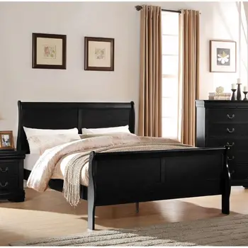 Черна двойно легло, едно единично легло, двойно легло, мебели за спалня премиум Изображение