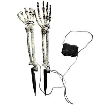Ръчни игли за ръка на скелета на Хелоуин с 40 светодиодни лампи за партита на закрито и открито Изображение