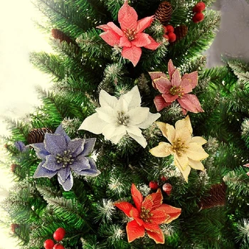 10 бр. Блестящ Изкуствен Цветето е 13 см, украси за Коледната елха, Блестящи тъкани цветя за Коледната сватба, дом декор Изображение