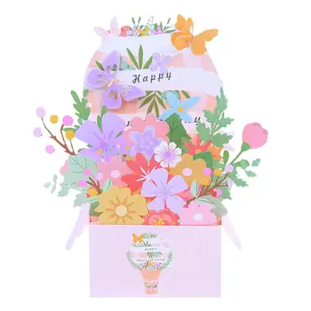 3D Изскачащи Поздравителни картички, Букет цветя, 3D Изскачащи Поздравителни картички, Изскачащи Картички, рожден ден, подаръци за жени Изображение