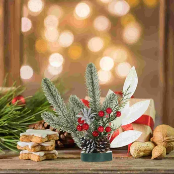 Коледна Украса За Вашия Работен Плот Коледни Миниатюрни Растения В Саксии, Маса За Хранене Домашен Подарък Пластмасата Е Изкуствен Изображение