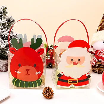 1 бр., опаковане на Коледни шоколадови бонбони, кутия с Прозрачен PVC, 2023, Коледна парти, Дядо Коледа, Коледна Елха, Украса под формата на Анимационни чанта Apple Изображение