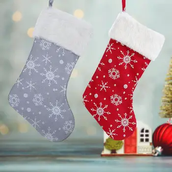 Украса Коледен чорап за Многократна употреба Възли Коледни Чорапи с плюшено покрив във формата на снежинки Празничен подарък-Коледна елха за парти Изображение