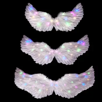 Нова led светлинен бял костюм с крила на Ангел от пера за деца и възрастни на Хелоуин, на Бъдни вечер, Вечерни аксесоари Изображение