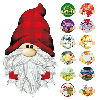 Коледен Дървен окачен знак, Червена шапка, Джудже, може да замени Стенни декорации, Рудолф, Занаяти Дядо Коледа Изображение