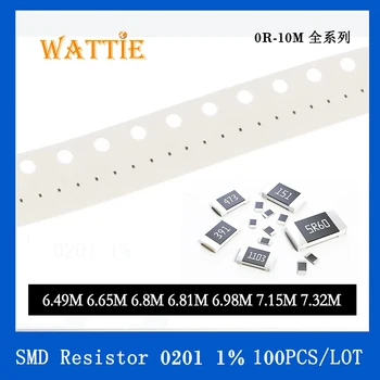 SMD резистор 0201 1% 6,49 М 6,65 М 6,8 М 6,81 Метра 6,98 М 7,15 Ч 7,32 М, 100 бр./лот микросхемные резистори 1/20 W 0,6 мм * 0,3 мм Изображение