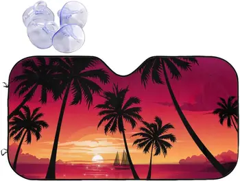 Палма, Тропически остров, Залез, сенника на Предното стъкло на автомобила, Сгъваема сенника на предното стъкло, UV-рефлектор за жени, Коли Изображение