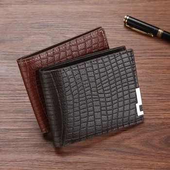Мъжки портфейл, кратък чантата е от изкуствена мека кожа, мультикарточка, ретро Крокодил модел, модерен, странично оттичане, с титуляр за кредитни карти, портфейл за монети Изображение