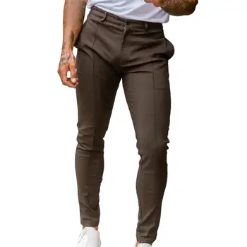 Мъжки Панталони Зауженные до средата на кръста С наклонени джобове на копчета и ципове Бизнес Дълги Панталони calça masculina Изображение