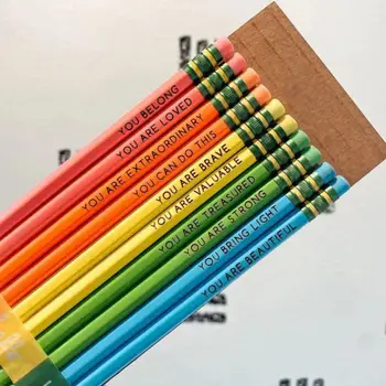 Моливи-утвърждения, Красиви цветни Моливи-Комплименти, Комплект моливи 10 вдъхновяващи дървени думи за студенти, учители, персонални едро Изображение