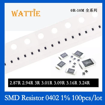 SMD резистор 0402 1% 2.87 R 2.94 R 3R 3.01 R 3.09 R 3.16 R 3.24 R 100 бр./лот микросхемные резистори 1/16 W 1.0 мм * 0.5 мм Изображение