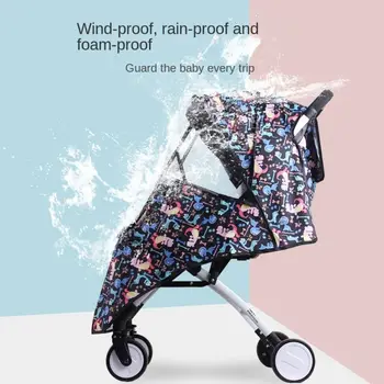 Универсален преносим детска количка за кола с дождевиком, Cartoony защитен екран, Водоустойчив дъждобран за детска количка Изображение
