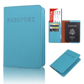 Модерен Монофонични Титуляр за паспорт, Дамски Мъжки Кожени Корици за паспорти, Мъжки Пътен джобен формат за паспорт, Притежателите на кредитни карти, лична карта Изображение