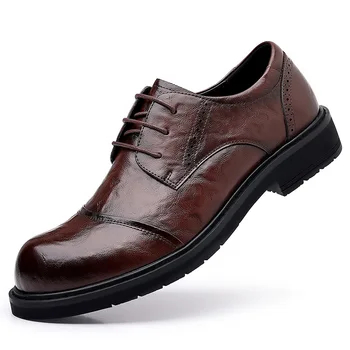 Бизнес мъжки модел обувки-дерби с голяма глава, пролет-есен, ретро фигура, британска мъжки обувки на платформа с дебела подметка Изображение