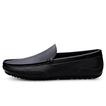 Мъжки ежедневни обувки от естествена кожа, луксозна марка 2023, мъжки черни обувки за шофиране без шнур, по-Големи размери 37-47, Лоферы, Мокасини, дишащи Изображение