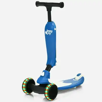 Скутер 2 в 1 със спирачка, подвижна седалка и флаш колела, синьо Изображение