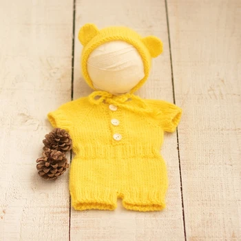 Комплект дрехи за снимки на новородени мечета, гащеризон и шапка, прекрасен костюм на новороденото мечка за незабравими моменти за момчета и момичета Изображение