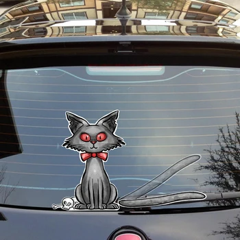 Нова стикер с изображение на Черна Котка с черепи на Ужасите за кола, Машущий Опашка на задното стъкло, декорация за чистачки под формата на животното на Хелоуин Изображение