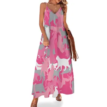 Котешки камуфлаж в розова рокля без ръкави, дамски поли, дрехи за жени Изображение