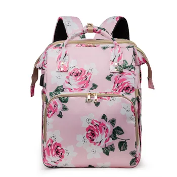 Нова Сгъваема чанта за майките с цветен модел, Лесно Преносима Сгъваема кошче (безплатно), Детска раница с голям капацитет, Женствена чанта за мама Изображение