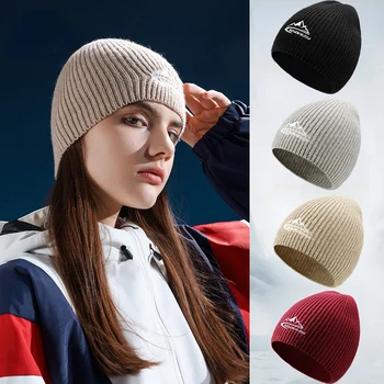 В есенно-зимната шапка, възли шапки, Дамски спортни топли вълнени разтеглив шапки, мъжки слушалки, защита на ушите, колоездене, шапки Изображение