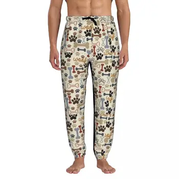 Мъжки спортни панталони за джогинг премиум-клас с отпечатъци от кучешки кости и лапите с джобове, спортни панталони с отворен дъното Изображение