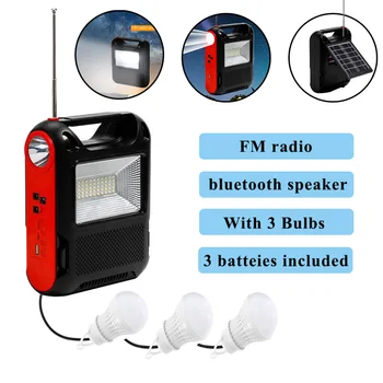 Преносим лампа на слънчевата енергия с 3 led светлини, уличен акумулаторна авариен фенер, лампа-фенерче с bluetooth високоговорител MP3-радио Изображение