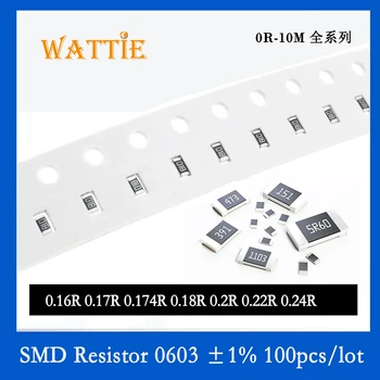 SMD резистор 0603 1% 0,16 R 0,17 R 0,174 R 0,18 R 0,2 R 0,22 R 0,24 R 100 бр./лот микросхемные резистори 1/10 W 1,6 mm * 0,8 мм, с ниска стойност на съпротива Изображение