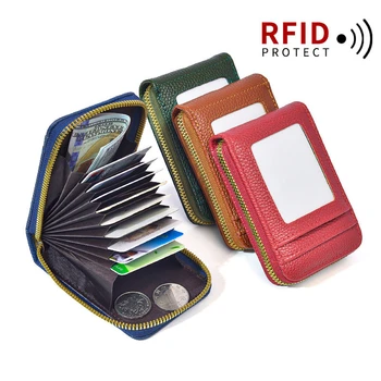 Мъжки портфейл от изкуствена кожа, държач за кредитни карти, джоб с цип със заключване с радиочестотна идентификация, мъжка чанта с цип с няколко карти, на 12-card RFID чантата си Cartera Изображение