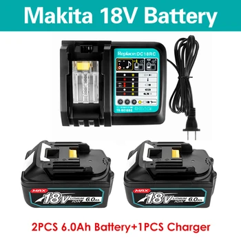 Със Зарядно устройство BL1860 Акумулаторни батареи18v 6000 mah Литиево-йонна батерия за Makita 18v Батерия 6Ah BL1840 BL1850 BL1830 BL1860B LXT400 Изображение